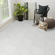 Lxcreat Peel and Stick Floor Tile Vinyl Flooring 12" x 12" Waterproof Removable Flooring Tiles for Rentals Bathroom Kitchen, White and Grey Marble Look