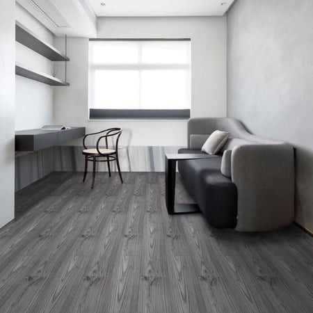 Lxcreat Gray Peel and Stick Floor Tile Vinyl Flooring 35-in x 6-in Gray Wood Grain Self Adhesive and Waterproof for Transfer Bathroom, Kitchen, Living Room, Bedroom 10Pcs