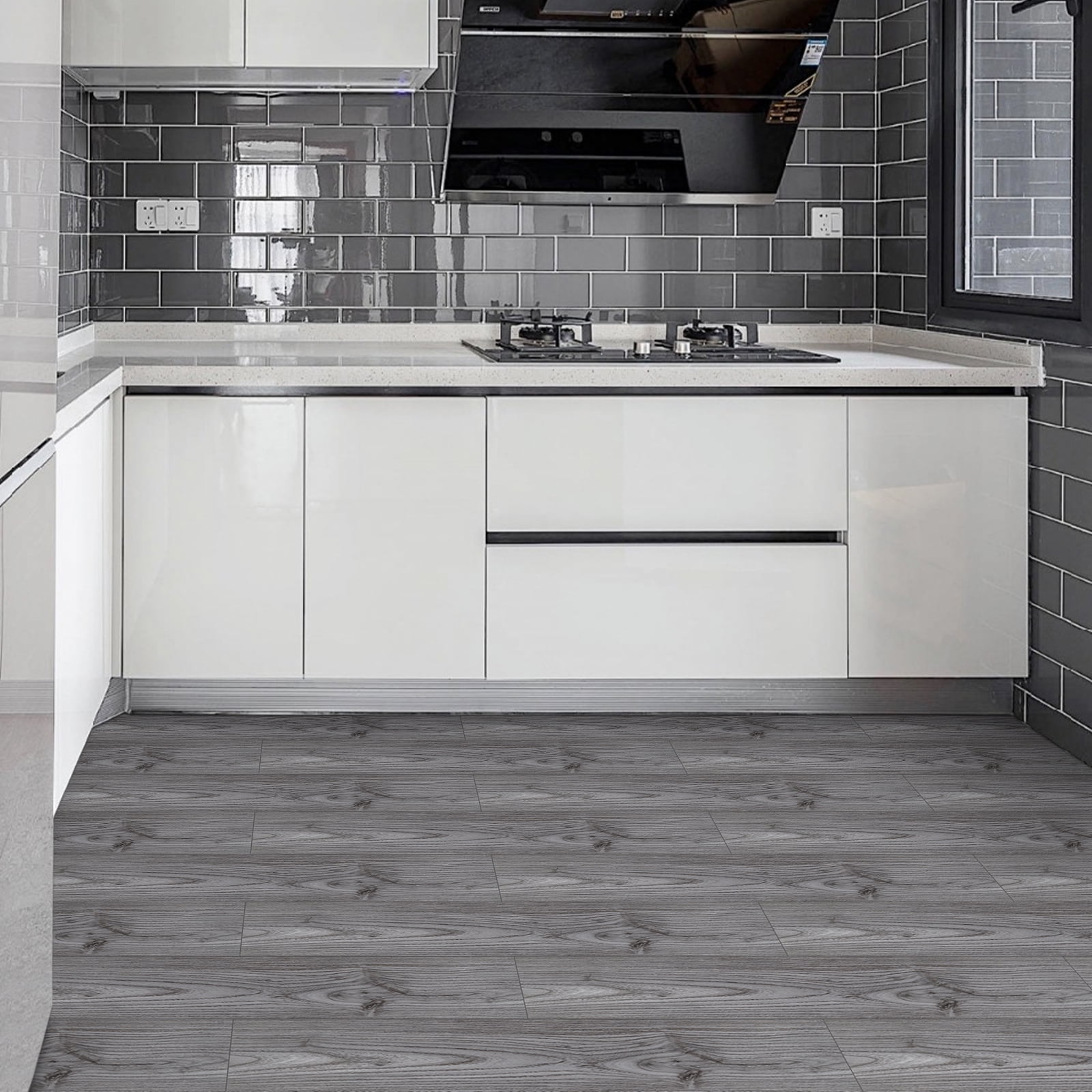 Self-Adhesive Vinyl Floor Planks - Dark Grey Wood Pattern, Easy Peel & Stick