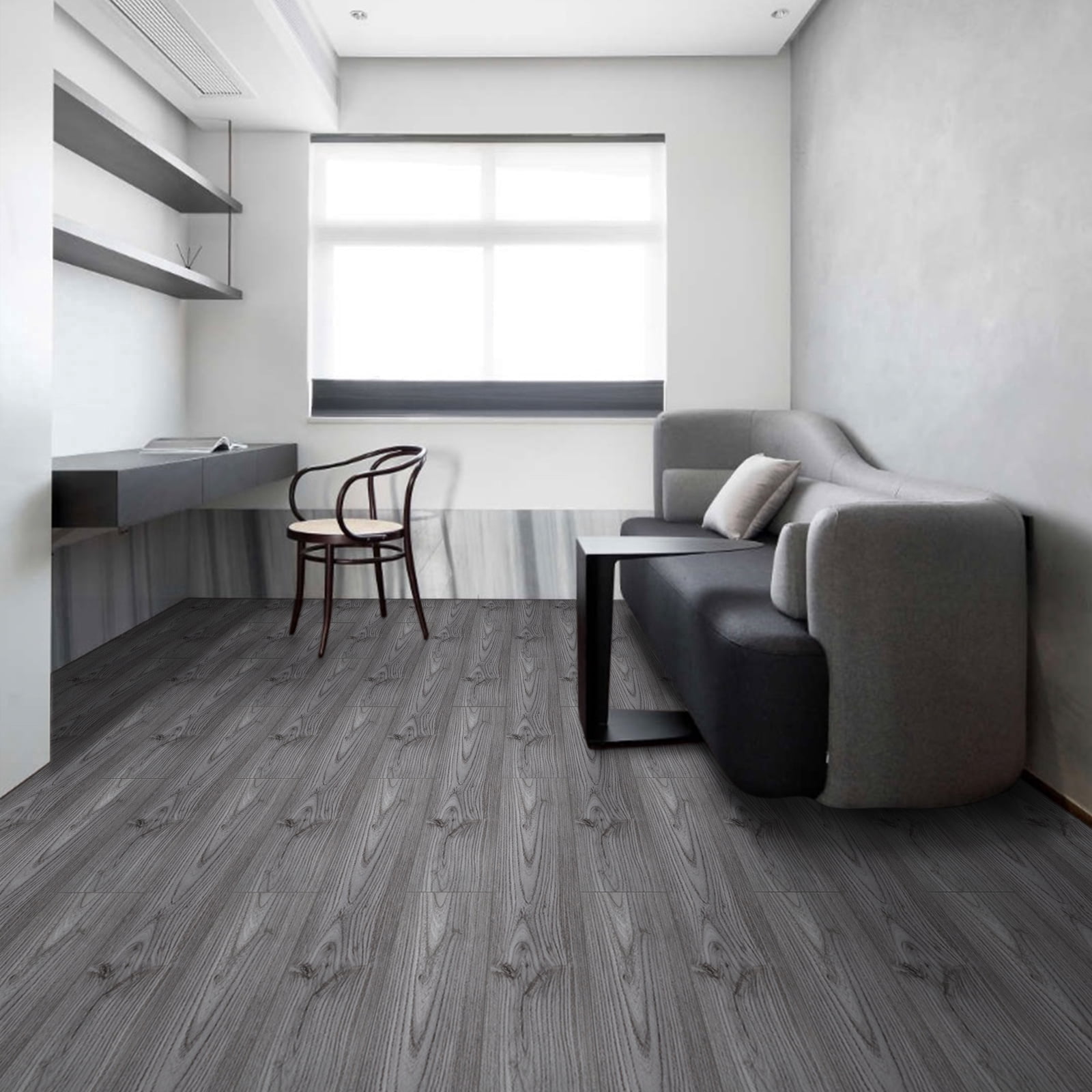 Lxcreat Gray Peel and Stick Floor Tile Vinyl Flooring 35-in x 6-in Gray Wood Grain Self Adhesive and Waterproof for Transfer Bathroom, Kitchen, Living Room, Bedroom 10Pcs