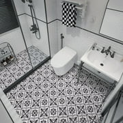 Lxcreat Peel and Stick Floor Tile Flooring Black and White Flower,Vinyl Flooring 11.8" x 11.8" Self-Adhesive Removable for Bathroom/Kitchen 20 Pcs