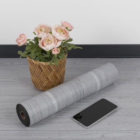 Lxcreat Vinyl Flooring Gray Peel and Stick Roll 15.7-in x 118-in Thicken Self Adhesive Vinyl Floor Tiles Wood Flooring Waterproof, White-Washed