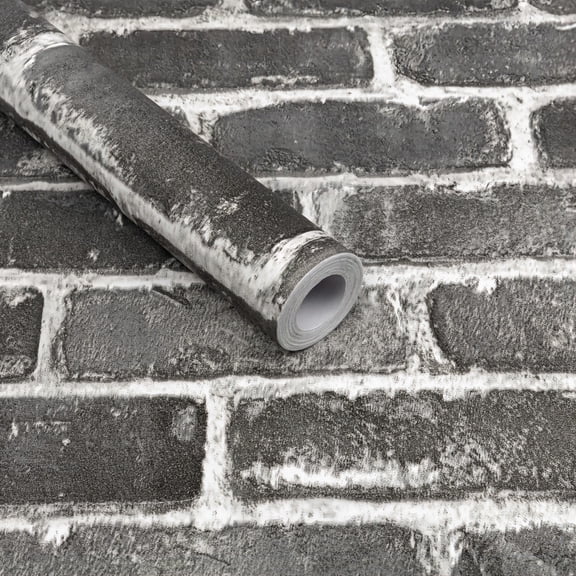 Lxcreat Wallpaper Dark Gray Brick Peel and Stick Wallpaper Vinyl Self Adhesive Vintage Brick Pattern Removable Wallpaper 17.5-in x 118-in for Bedroom Home Decor Wall Covering