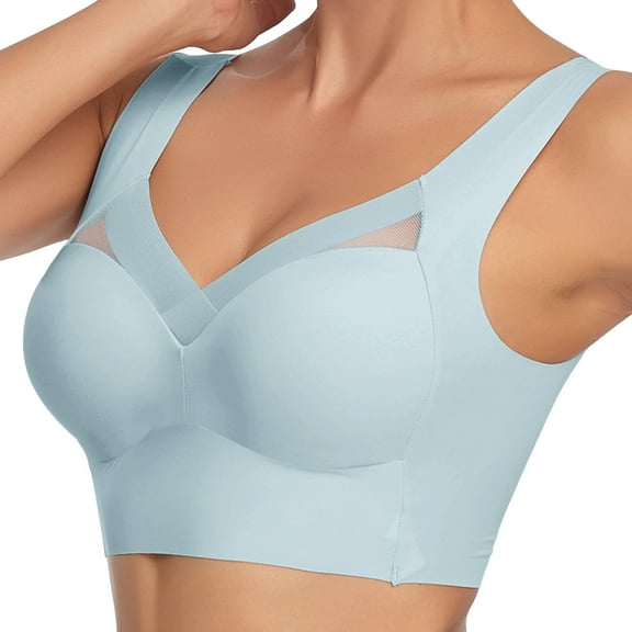 Lxkfashion Full Coverage Bras for Women Blue Non-Wired Double Layer Soft Cup Bra, Soft Comfortable Invisible Seamless Under Clothing Women