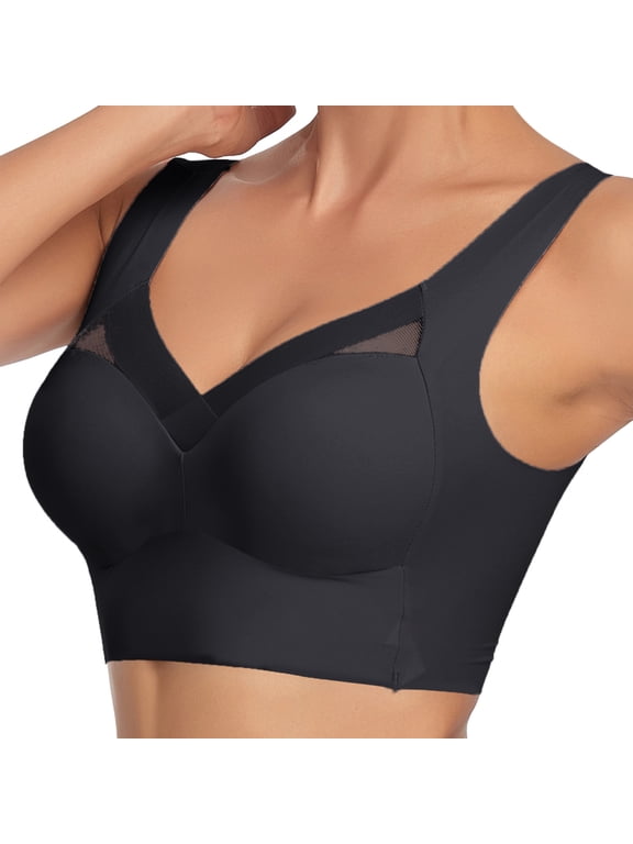Sale Women Full Coverage Bra Black Women's Cotton Non-Wired Double Layer Soft Cup Bra, Soft Comfortable Invisible Seamless Under Clothing Bra, Opaque