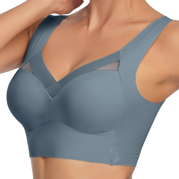 Lxkfashion Sale Women Full Coverage Bra Blue Women's Cotton Non-Wired Double Layer Soft Cup Bra, Soft Comfortable Invisible Seamless Under Clothing Bra, Opaque