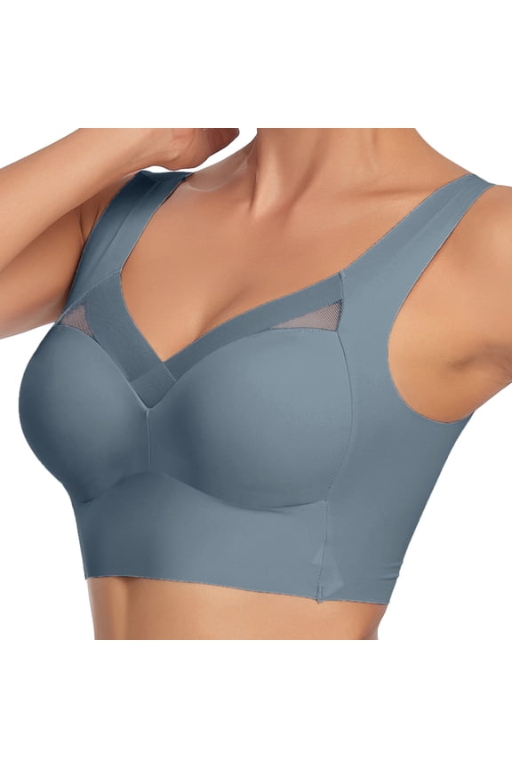 Sale Women Full Coverage Bra Blue Women's Cotton Non-Wired Double Layer Soft Cup Bra, Soft Comfortable Invisible Seamless Under Clothing Bra, Opaque
