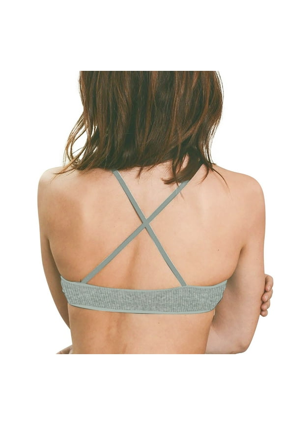 Sale Women Full Coverage Bra Gray Women's Thread Triangle Bra Wireless Lightly Lined Bralette Top Criss Cross Beauty Back Out Mini Bras