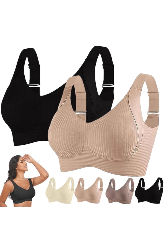 Clothing Womens Bras Gray Women's Cotton Non-Wired Double Layer Soft Cup Bra, Soft Comfortable Invisible Seamless Under Clothing Bra, Opaque