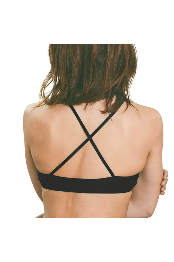 Clothing Womens Bras Black Women's Thread Triangle Bra Wireless Lightly Lined Bralette Top Criss Cross Beauty Back Out Mini Bras
