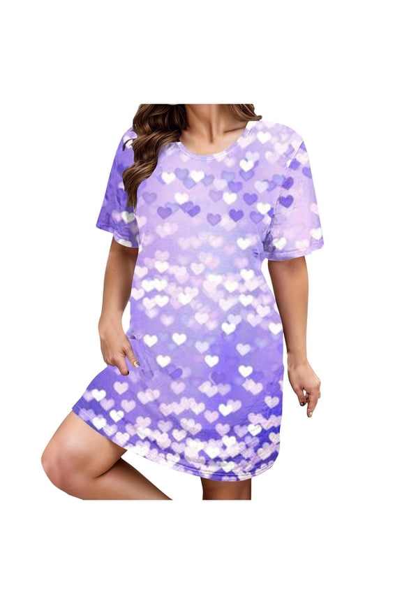 Lxkfashion Cotton Nightgowns for Women House Dress Sleep Shirt Short Sleeve Nightshirts Pajamas Crew Neck Nightdress Polyester,Spandex