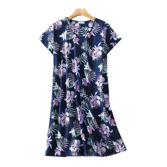 Lxkfashion Nightgowns for Women Short Sleeve Sleep Shirts Crew Neck Night Dress Nightshirt Soft Nightdress Loose Loungewear Knitting Cotton Black