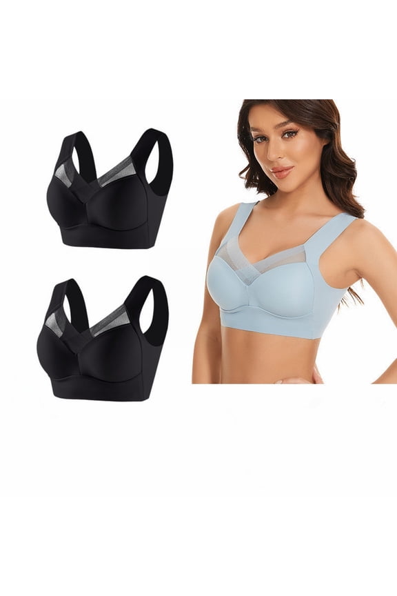Plus Size T-Shirt Bras for Women: Full Coverage Seamless Underwire Bra with Back Smoothing & Lift, Unlined Comfort Pack of 2 Black
