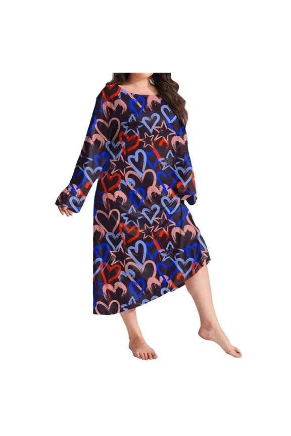 Sale Clothing 2025 Under $10 Dark blue Women's Nightgowns Soft Cotton Nightdress Long Sleeve Nightgown Sleepwear Night Shirt Sleepwear