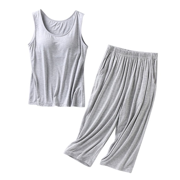 Lxkfashion Under $10 Light Ashy Pajama Set for Women Summer Sleeveless Tank Tops Pjs Sets 2 Piece Lounge Set Comfy Long Sleepwear XL
