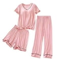 thumbnail image 1 of Lxkfashion Under $10 Pink Womens Pajamas Set 3 Piece Pj Soft Short Sleeve Top and Long Sleepwear Set Bridal Pajama for Women Set M, 1 of 4