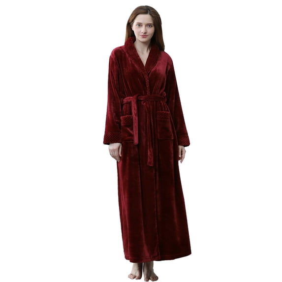 Lxkfashion Women's Lightweight Robe Winter Plush Lengthened Shawl Bathrobe Home Clothes Long Sleeved Robe Coat Shower Spa House Long Robe for Women Multicolor