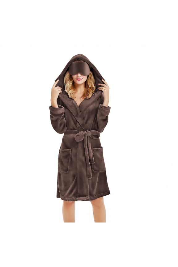 Women's Lightweight Robe Winter Plush Lengthened Shawl Bathrobe Home Clothes Long Sleeved Robe Coat Soft Lightweight Brown