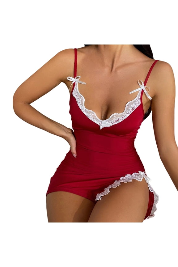 Womens Lace Nightgowns Spaghetti Strap Sleeveless Chemis Soft Cami Sleepwear Sleep Dress Valentine's Gift Idea