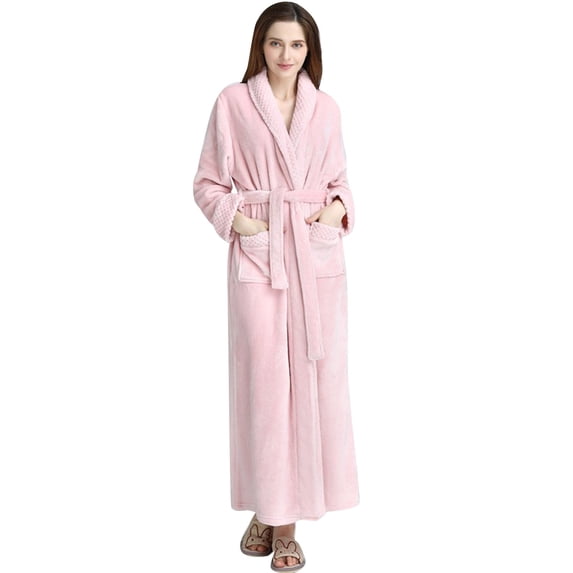Lxkfashion Womens Robe Lightweight Women's Double Pocket Flannel Bathrobe Soft and Warm Double Faced Velvet Bathrobe Pajamas and Home Wear Bathrobe Robe Soft Ladies Sleepwear Pink