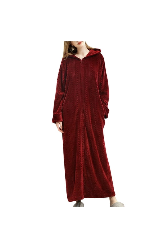 Womens Robe Lightweight Women's Double Pocket Flannel Bathrobe Soft and Warm Double Faced Velvet Bathrobe Pajamas and Home Wear Bathrobe Robe Soft Ladies Sleepwear Red