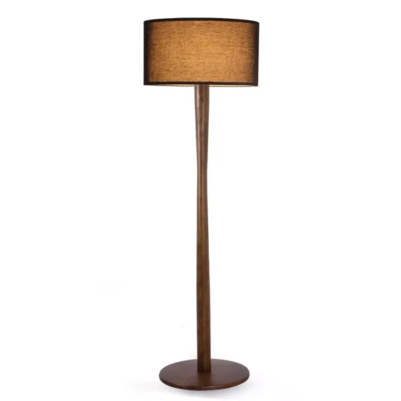 Lxmons 61'' Walnut Wood Floor Lamp, Modern Standing Lamp with Foot Switch for Living Room, Bedroom, Office, Black