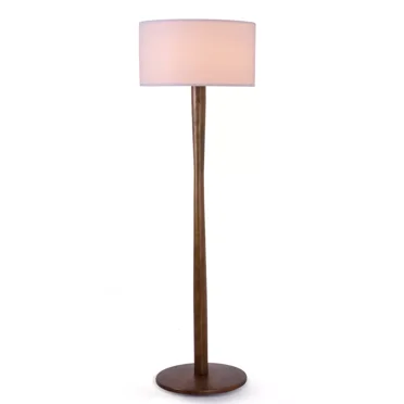 Lxmons 61'' Walnut Wood Floor Lamp, Modern Standing Lamp with Foot Switch for Living Room, Bedroom, Office, White