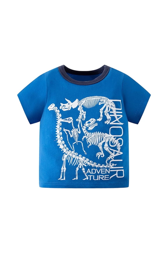 Boys T Shirts Crew Neck Short Sleeve Dinosaur Print Shirts Vacation Beach Regular Fit Casual Oversized Soft Summer Clothes Blue