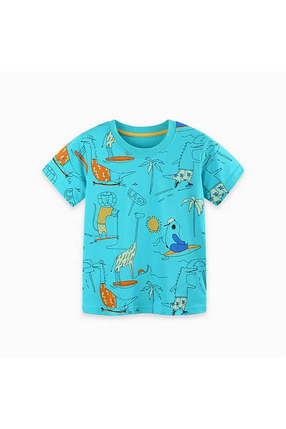 Boys T Shirts Crew Neck Short Sleeve Graphic Print Shirts Vacation Beach Regular Fit Casual Oversized Soft Summer Streetwear Sky Blue