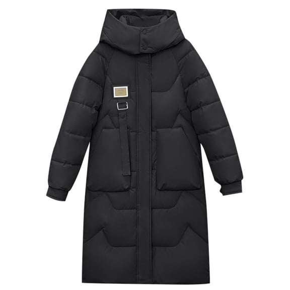 LxrBlank Down Jacket Women Warm Winter Long Sleeve Down Jacket Quilted Padded Long Zip Up Puffer Jacket Baggy Down Outerwear Womens Jacket Black L