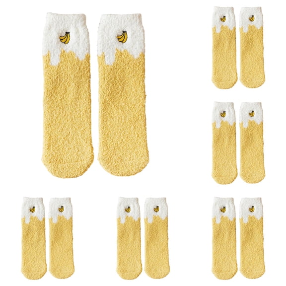 LxrBlank Fluffy Socks Womens 5 Pairs Coral Velvet Fuzzy Socks Milk Fruit Embroidery Banana Thermal Socks Winter Warm Warm Socks Yellow One Size