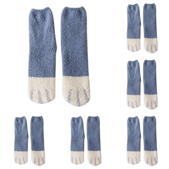 LxrBlank Fuzzy Socks Women 5 Pairs Casual Fuzzy Socks Animal Print Cotton Pattern Lady Socks Tube Comfortable Socks Funny Socks Blue One Size