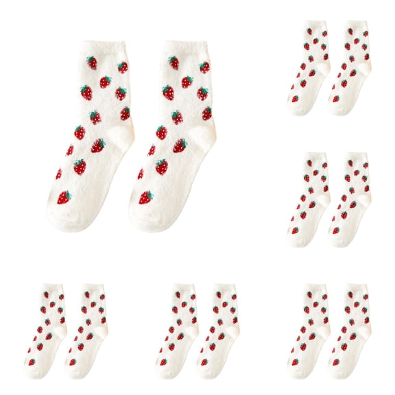 LxrBlank Fuzzy Socks Women 5 Pairs Fuzzy Socks Winter Warm Fun Fluffy Floor Socks Fresh Fruit Print Crew Socks Thermal Socks E One Size