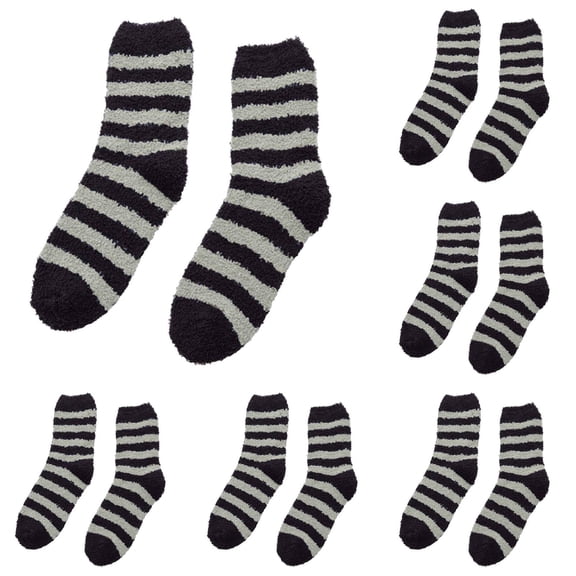 LxrBlank Fuzzy Socks for Women 5 Pairs Striped Winter Warm Coral Fleece Fuzzy Socks Half Fleece Slipper Cozy Socks Sleeping Socks Fun Socks for Women Black One Size