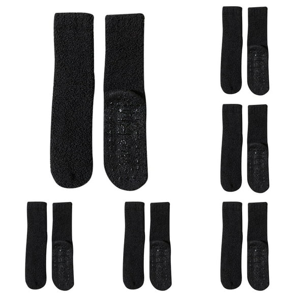 LxrBlank Fuzzy Socks for Women 5 Pairs Winter Fuzzy Socks Sleeping Floor Non Silicone Bottom Mid Calf Socks Thickened Warm Coral Velvet Socks for Women Black One Size