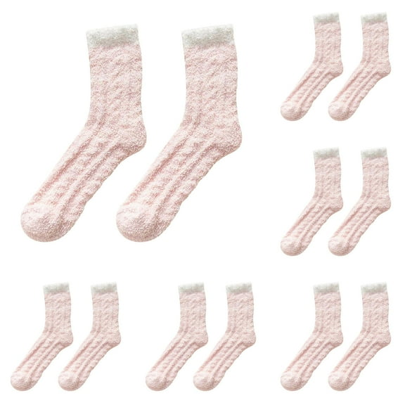 LxrBlank Fuzzy Socks Women Fun 5 Pairs Fuzzy Socks Ladies Patchwork Thick Winter Warm Socks Gift Pack Fluffy Fall Socks Pink One Size