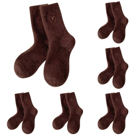 LxrBlank Fuzzy Socks Women Winter Warm 5 Pairs Mid Calf Thickened Warm Fuzzy Socks Mink Velvet Pile Socks Plush Home Floor Socks Thermal Socks for Women Coffee One Size