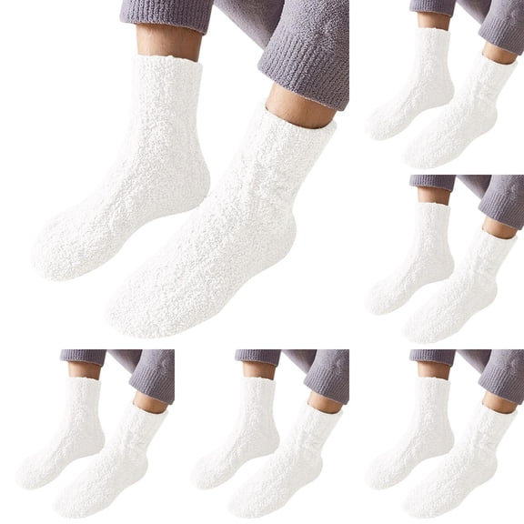 LxrBlank Fuzzy Socks for Women 5 Pairs Winter Warm Fuzzy Socks Lightweight Cotton Socks Fun Crew Socks Womens Socks White One Size