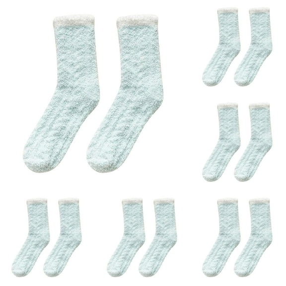 LxrBlank Fuzzy Socks for Women Fun 5 Pairs Fuzzy Socks Ladies Patchwork Thick Winter Warm Socks Gift Pack Fluffy Thermal Socks Light blue One Size