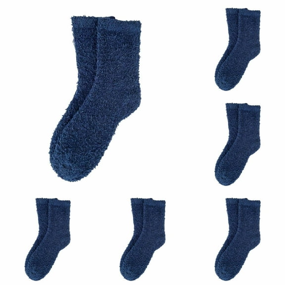 LxrBlank Fuzzy Socks for Women Winter Warm Cozy Coral Velvet Fuzzy Socks Mid Calf Warm Socks Fluffy Crew Socks Fun Fall Socks Dark Blue One Size