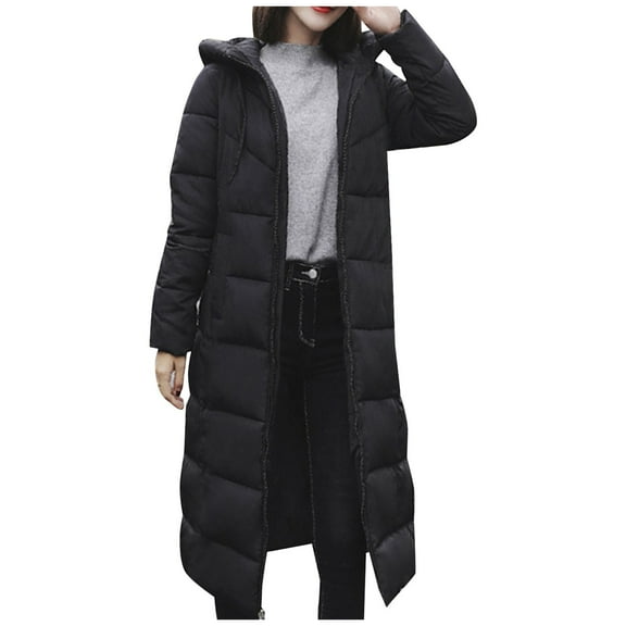 LxrBlank Down Jacket Women Warm Winter Thicken Full Zip Long Sleeve Down Jacket Hooded Long Puffer Jacket Quilted Padded Baggy Down Outerwear Loose Women Fall Jackets Black XXL