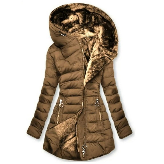 LxrBlank Down Jacket Women Zip Up Long Sleeve Hooded Down Jacket Quilted Padded Long Puffer Jacket Relaxed Fit Baggy Down Outerwear Womens Coats And Jackets Coffee S