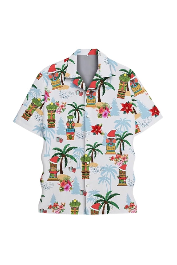 Men Hawaiian Shirt Resort Wear Pineapple Graphic Print Short Sleeve Beach Button Down Blouse Top L