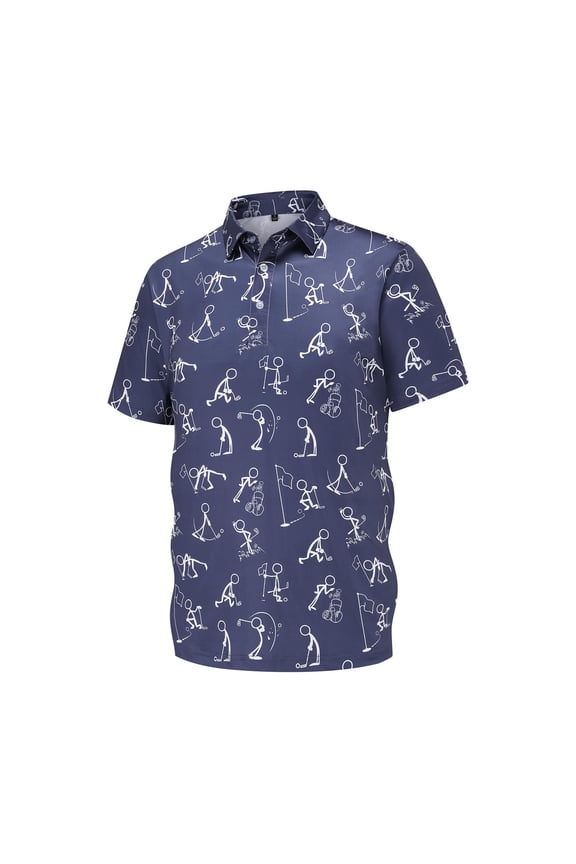 Men Printed Polo Shirt Short Sleeve Breathable Summer Casual T Shirt Chic Graphic Top L
