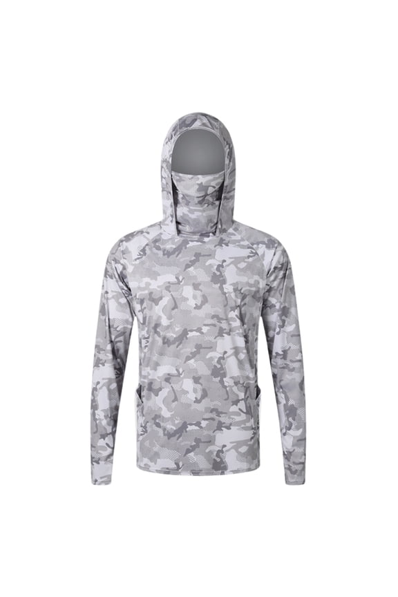 Men UPF 50+ Sun Protection Fishing Hoodie Camouflage Quick Dry Sunscreen Packable Jacket Outdoor Top L