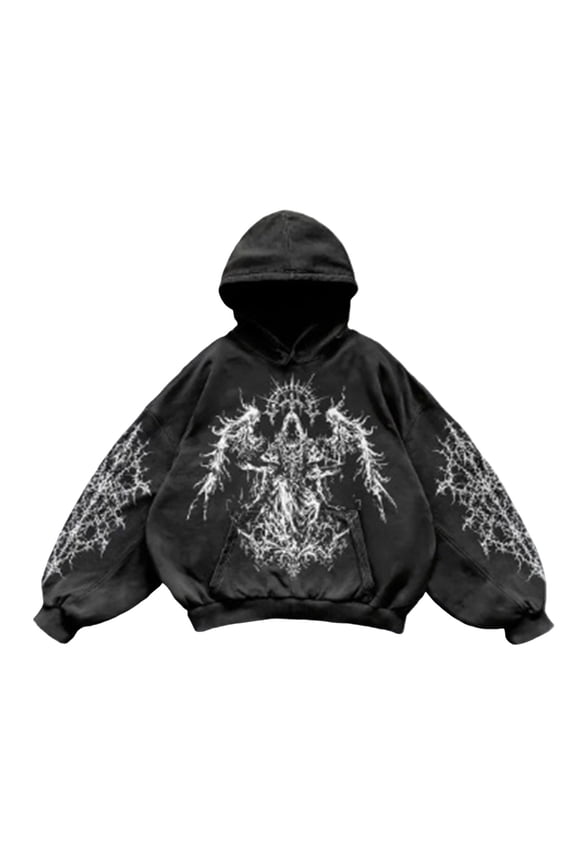 Men Women Y2K Cyberpunk Hoodie Graphic Print Pullover Sweatshirt Hop Streetwear Outerwear L
