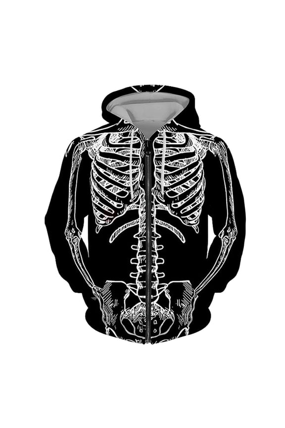 Mens Halloween Skeleton Print Sweatshirt Long Sleeve Hooded Pullover Jacket Skull Outerwear Top L