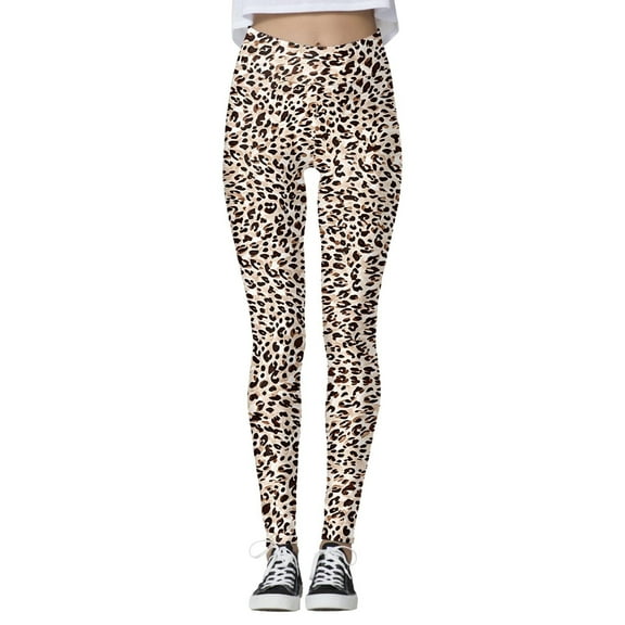 LxrBlank Slim Fit Leopard Print Womens Leggings High Waisted Tummy Control Stretchy Base Layer Pants Fashion Casual Soft Comfortable Solid Color Womens Pants B Gold S