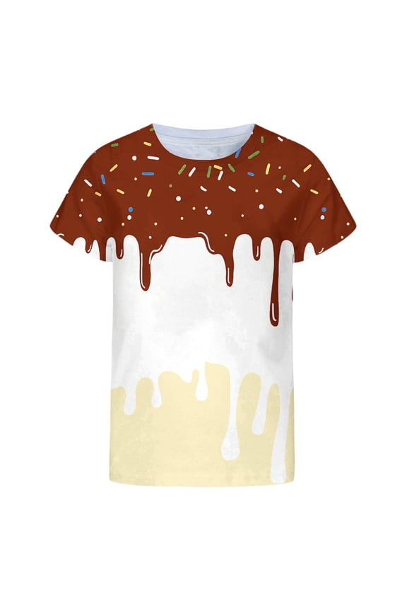 T Shirts for Boys Short Sleeve Crew Neck Graphic Print Tops Vacation Beach Casual Regular Fit Oversized Comfy Summer Clothes Brown