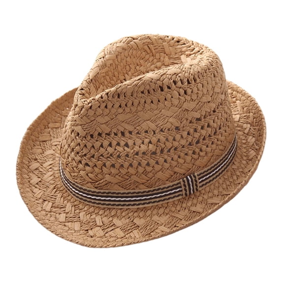 LxrBlank Unisex Straw Jazz Hat Striped Patchwork Beach Fedoras Panama Sun Hat Adults Holiday Vacation Caps One Size